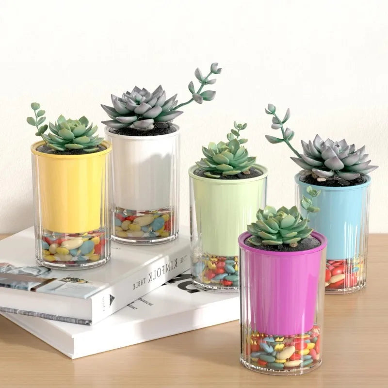 Self Watering Flower Pot Clear Succulents Vases Indoor Hydroponic Flowerpot Plastic Bonsai Planters Desk Ornaments Home Decor