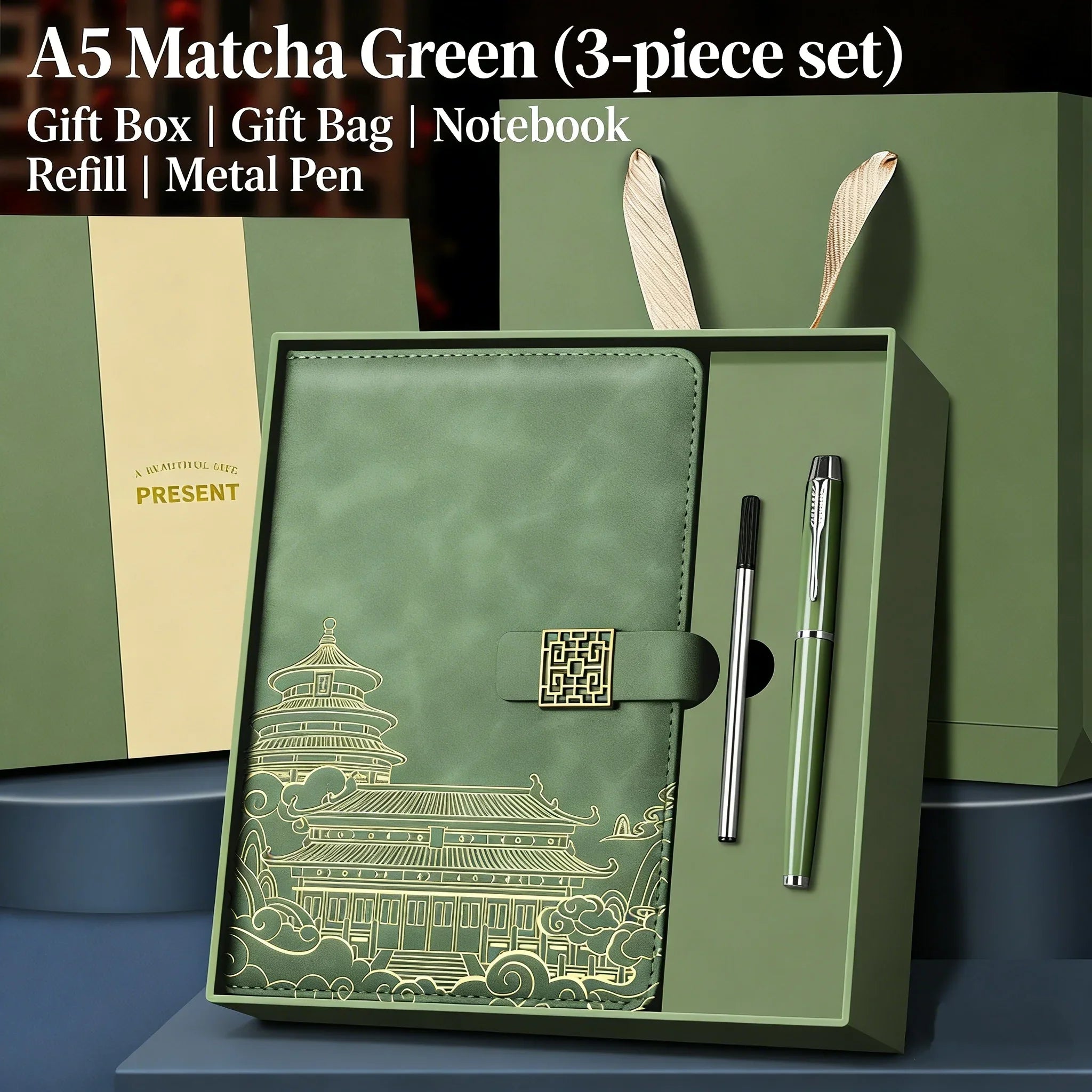 A5 Business Notebook Professional Hardcover Journal Notebook With Pen Imitation Leather Leather Notebook Gift Set For Christmas