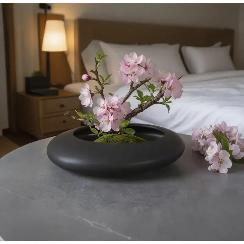 Chinese Style Ceramics Vase Flower Pot Black White Cobblestone Deformation Flower Arrangement Accessories Modern Home Decoration