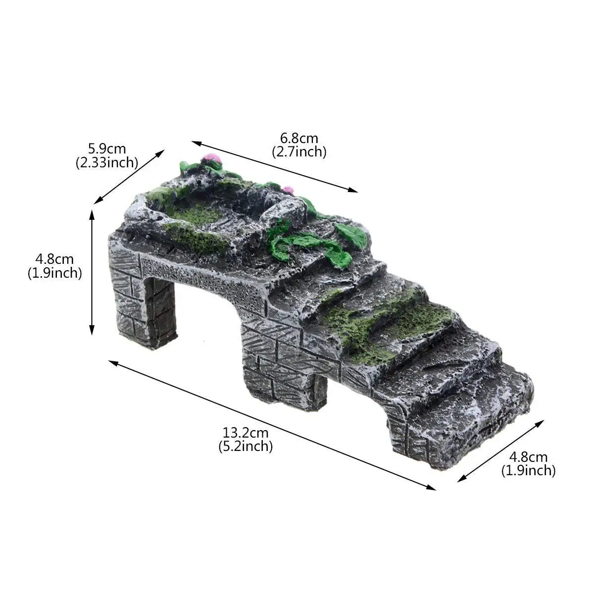 Ancient Ruins Aquarium Ornament, Resin Fish Tank Decoration with Stairs & Plants, Reptile Hideout Cave for Lizards, Turtles