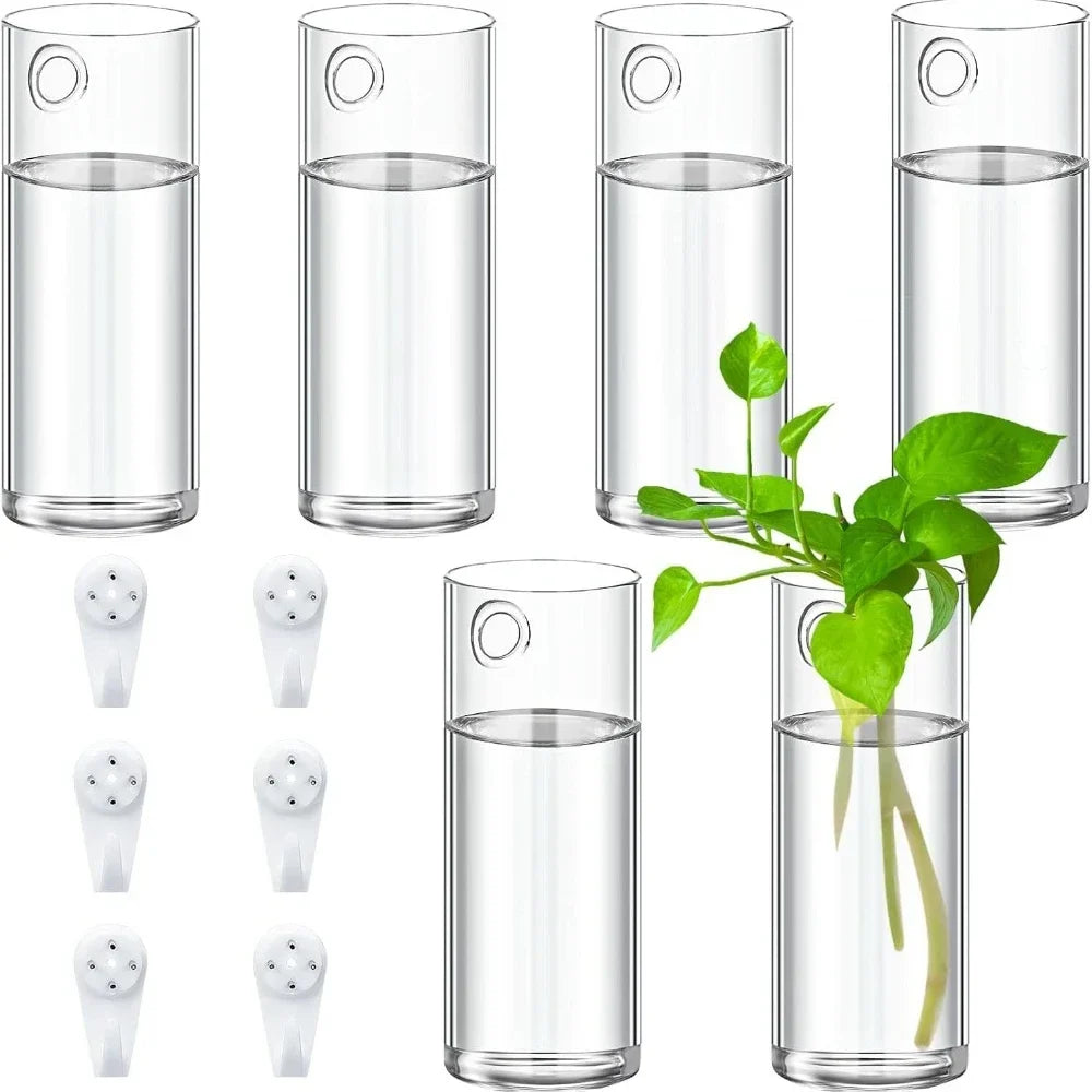Glass Wall Vase Hanging Hydroponic Planter Wall-Mounted Flower Vases for Home Office Decor with Traceless Hook