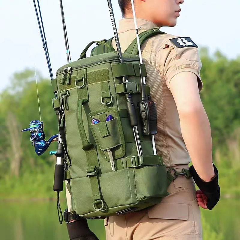 Multifunctional Fishing Tackle Backpack Waterproof Outdoor Bag with Rod Holders Durable Design For Camping Hiking Trave