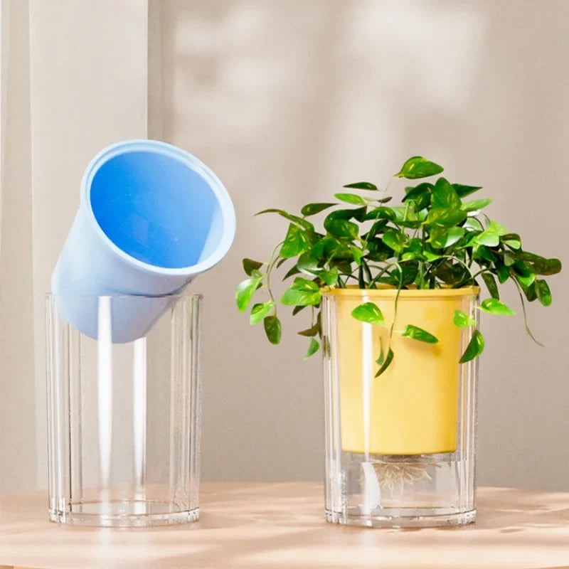 Self Watering Flower Pot Clear Succulents Vases Indoor Hydroponic Flowerpot Plastic Bonsai Planters Desk Ornaments Home Decor