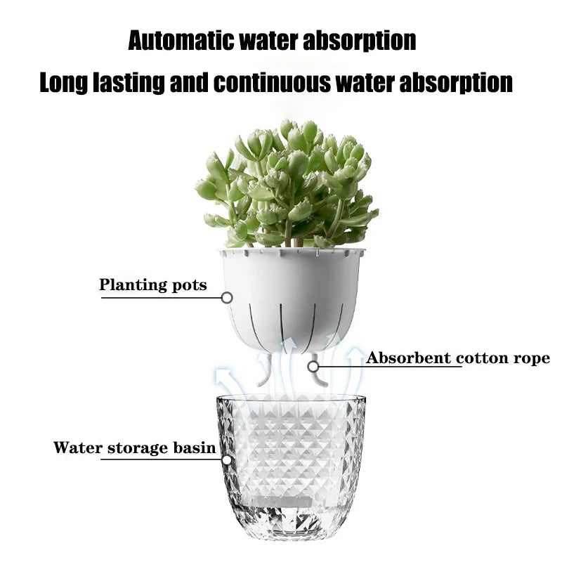 Self Watering Flowerpot Automatic Water Absorbing Flowerpot Transparent Double Layer Plastic Succulent Plant Pot Decorative Pot