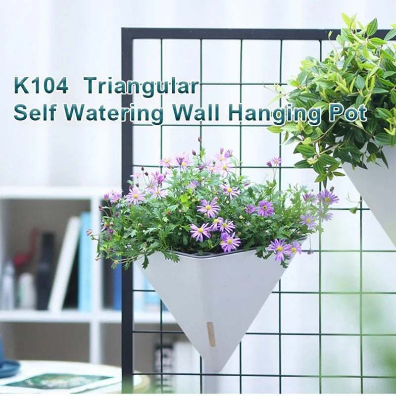Fashion Triangular Wall Mounted Flower Pots Self Watering Hanging Basin for Plants Lazy Flowerpot Office Home Garden Accessories