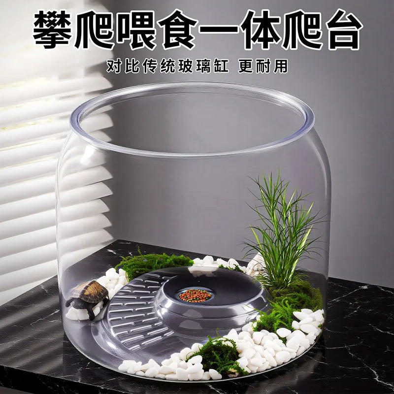 Round Spiral Climbing Platform Aquarium,Desktop Ecological Habitat with High-Transparency Viewing,Spiral Ramp Terrarium