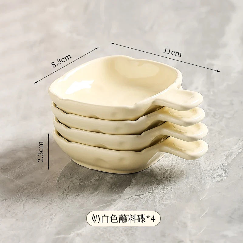 Dish Chinese New Household Solid Cream Wind Square Hot Pot Sauce Dishes 3.5 Inch High Aesthetic Plate