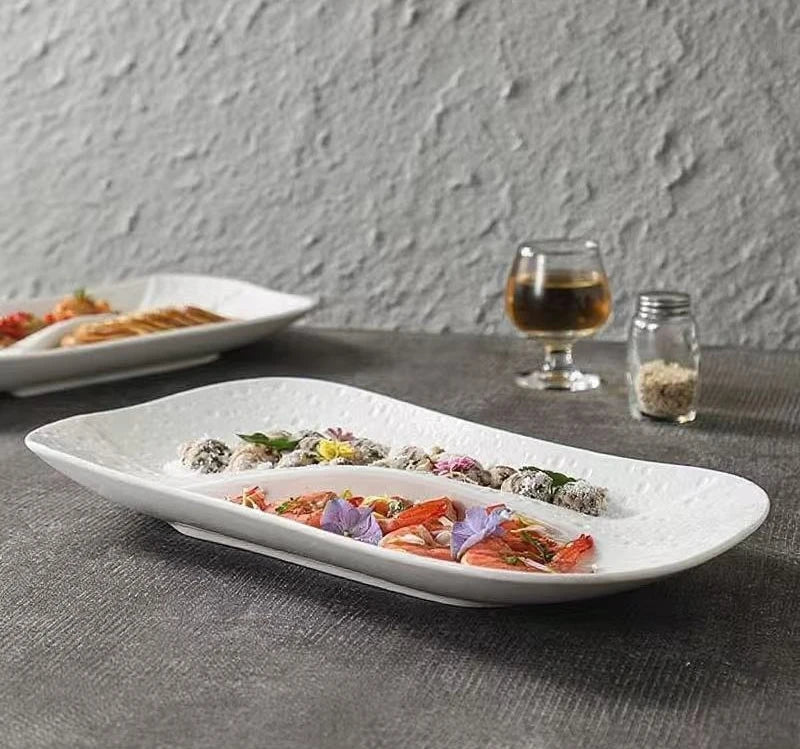 Creative Ceramic Divided Plate Dessert Serving Tray Commercial Hotel Home Sushi Fruit Snack Dish