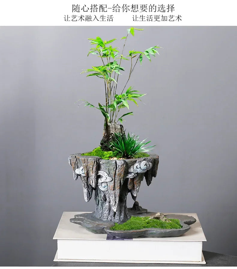 Chinese-style personalized retro creative asparagus resin flowerpot indoor fleshy June snow potted flower decoration ornaments