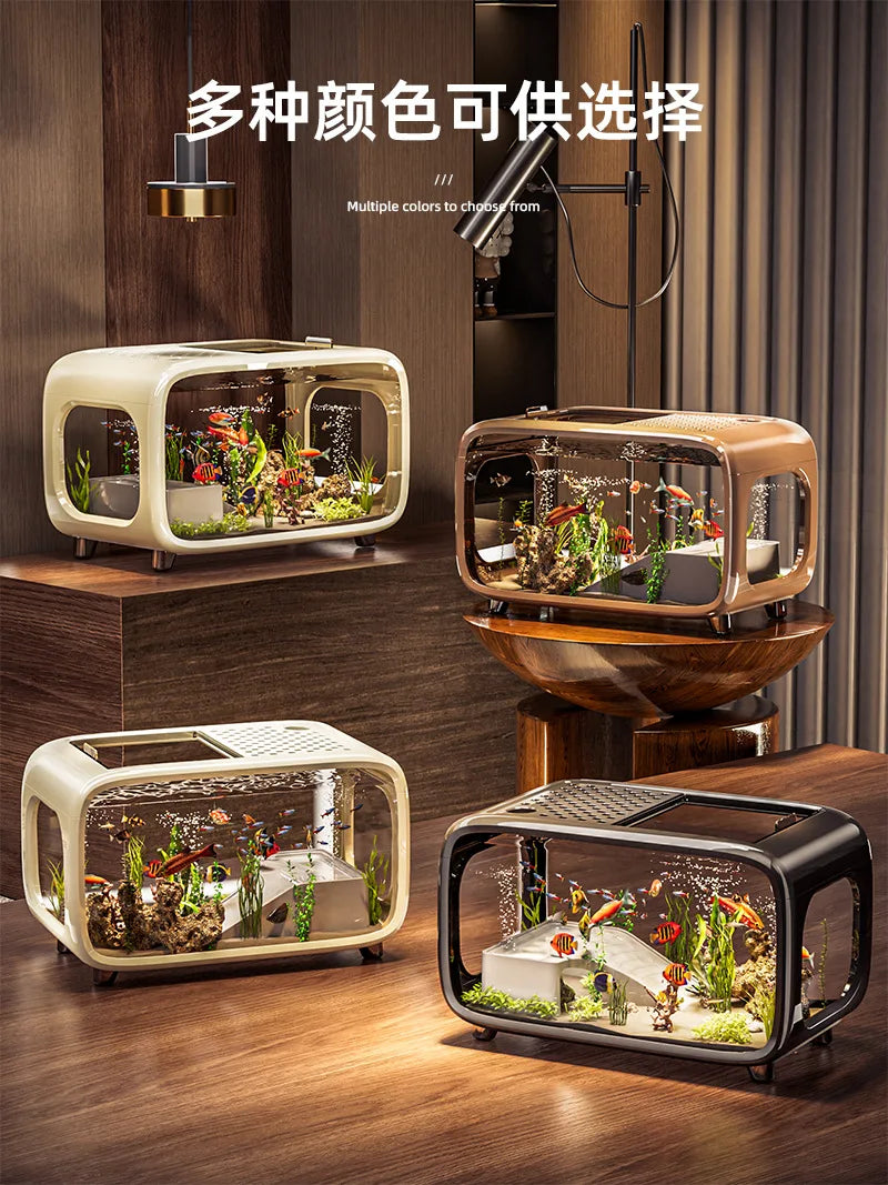 Creative Transparent Covered Aquarium Desktop Ecological Goldfish Tank Living Room Decorative Landscape Viewing Turtle Tank