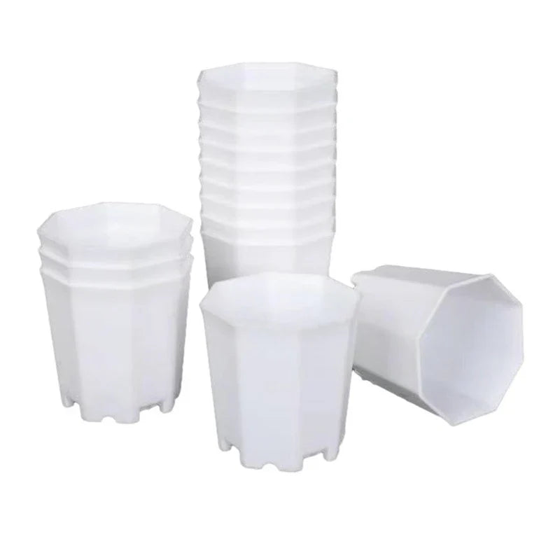 Octagonal Flowerpot Plastic Flower Pots Set White Plant Pot with Drainage Holes Indoor Outdoor Succulents Growth Pots ZYF