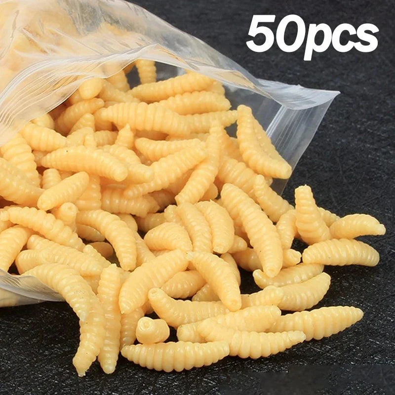 Portable Soft Silicone Bait Maggot Grub Soft Fishing Lure 2CM 50pcs/50x5pcs For Outdoor Fishing Accessories