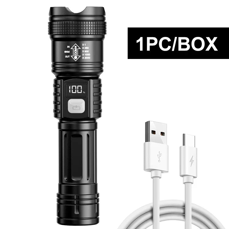 LED Flashlight Rechargeable Long-Beam Portable Outdoor Emergency Lighting With Long Battery Life, Suitable For Camping And Hiki