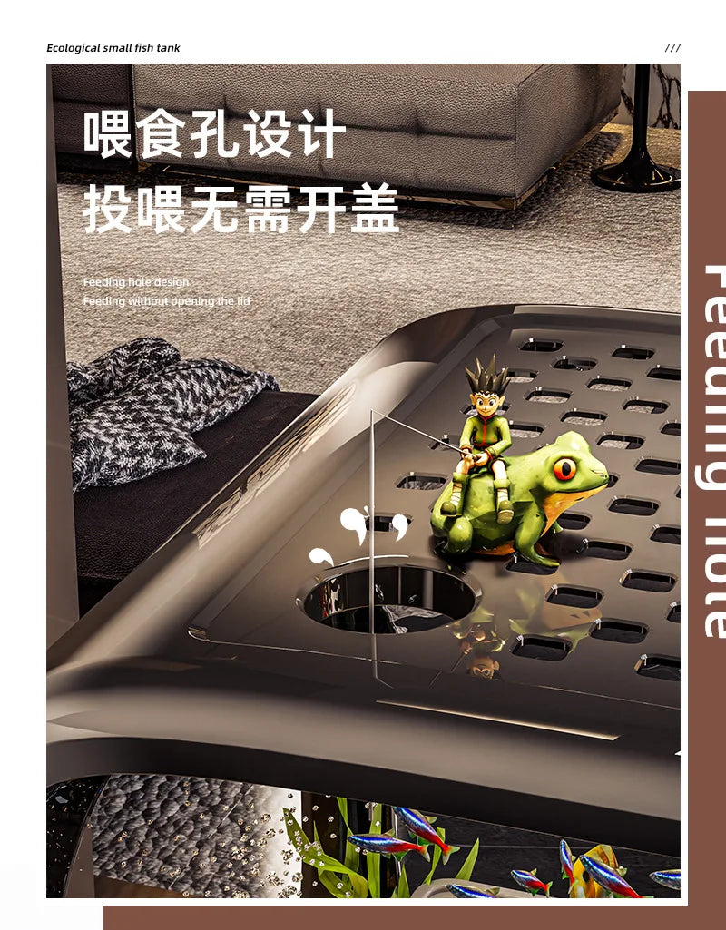 Creative Transparent Covered Aquarium Desktop Ecological Goldfish Tank Living Room Decorative Landscape Viewing Turtle Tank