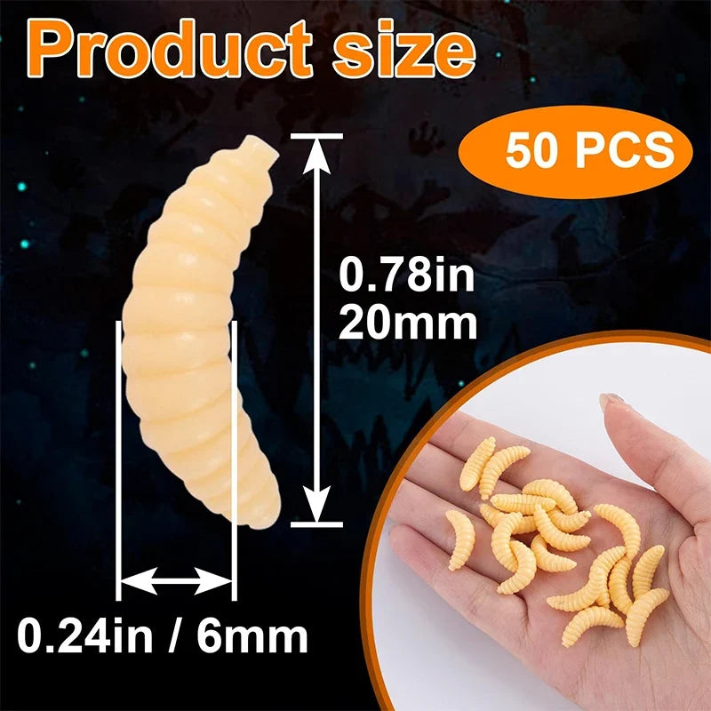 Portable Soft Silicone Bait Maggot Grub Soft Fishing Lure 2CM 50pcs/50x5pcs For Outdoor Fishing Accessories