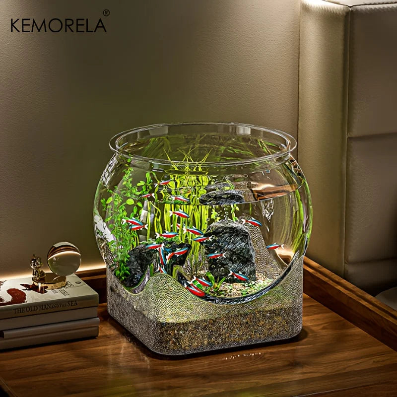 High-Transparency Goldfish Tank Shatterproof Scratch-Resistant Small Desktop Hydroponic Fish Bowl for Office And Home