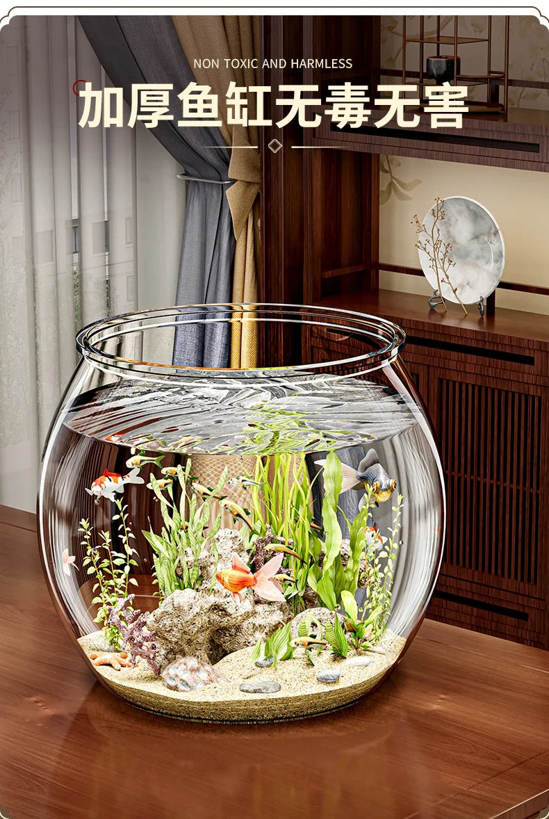PET Transparent Fish Tank  Durable Desktop Goldfish Turtle Tank Drop-Resistant Hydroponic Plant Holder  Round Water Basin