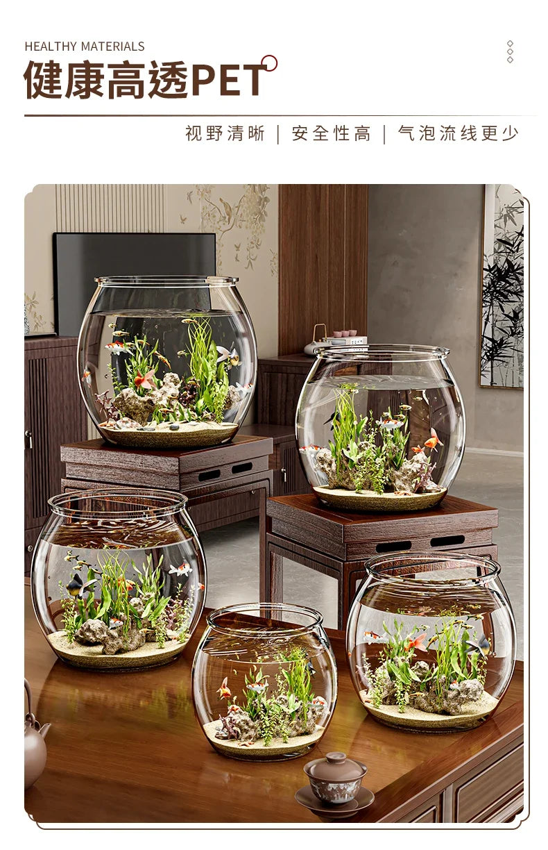 PET Transparent Fish Tank  Durable Desktop Goldfish Turtle Tank Drop-Resistant Hydroponic Plant Holder  Round Water Basin