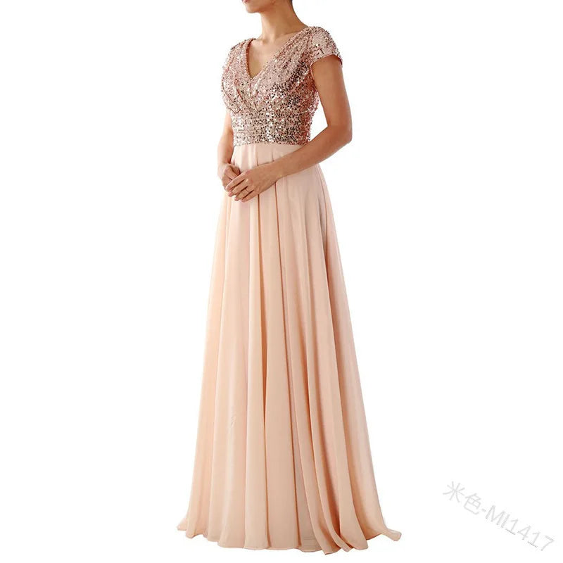 Women Formal Evening Dress Sexy Sequined V Neck Floor-length Dresses for Party Gatherings Banquets Proms Weddings Formal Events