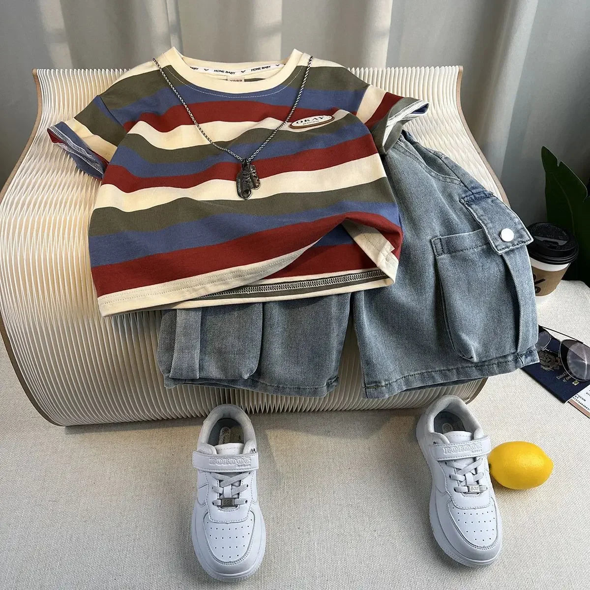 Hot Sale Fashion Baby Boy Suit Summer Clothes Short Sleeve T-shirt Short Jeans 2 Piece Set Kids Outfit  Children's Costume
