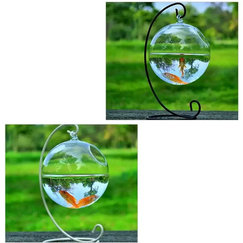 Aquarium Decoration With Rack Holder Hydroponics Vase Wall Hanging Vase Ornament Fish Tank Hanging Glass Fish Bowl Fish Bowl
