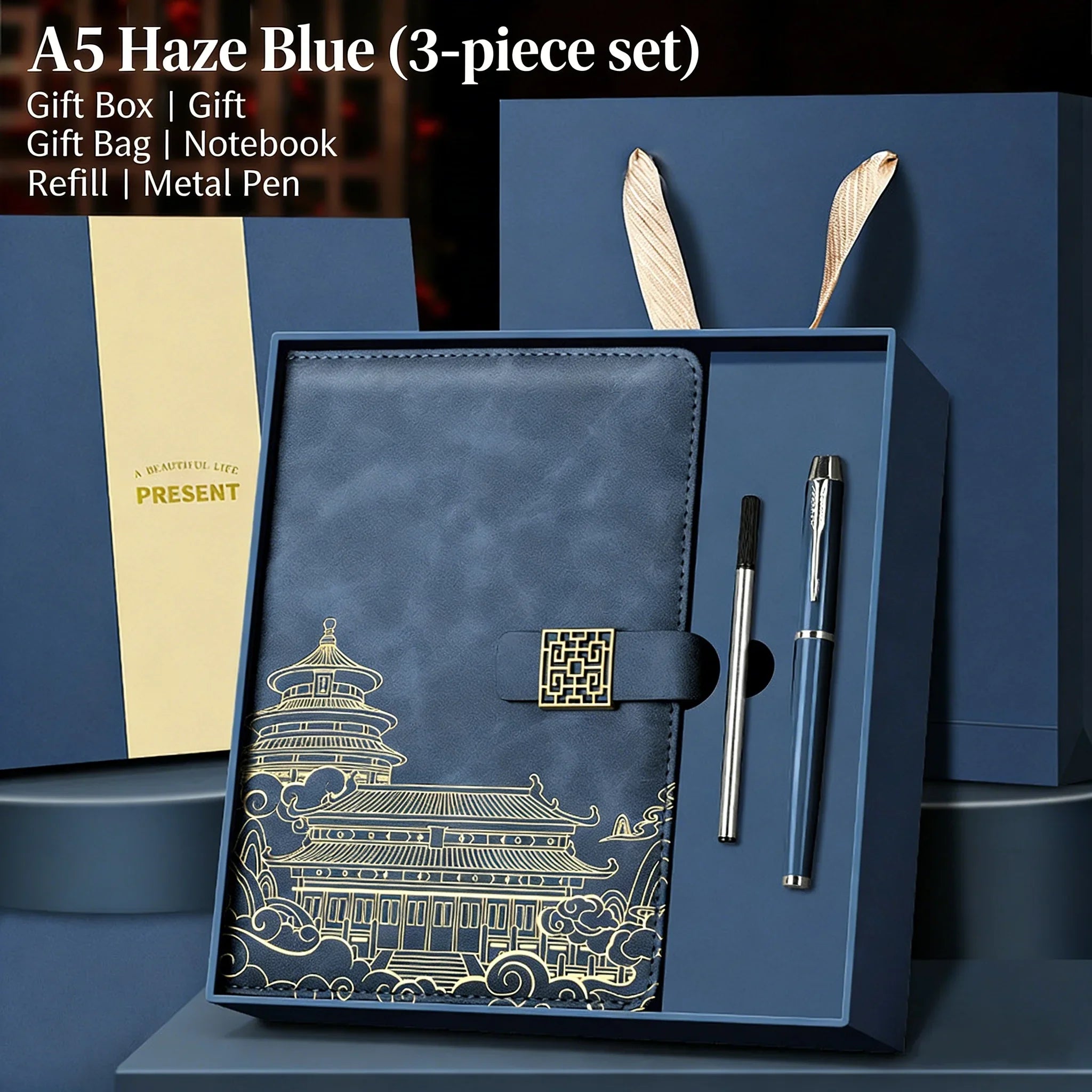 A5 Business Notebook Professional Hardcover Journal Notebook With Pen Imitation Leather Leather Notebook Gift Set For Christmas