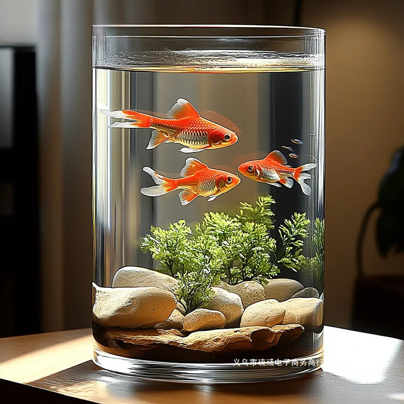 Acrylic Fish Tank Transparent Imitation Glass Goldfish Tank Round Cylindrical Living Room Tabletop Small Anti-Fall Plastic