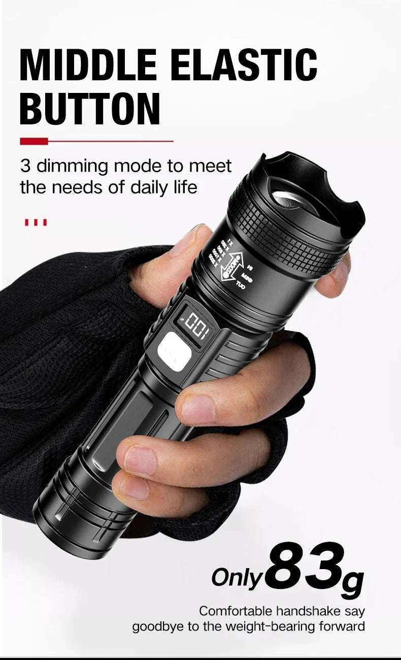 LED Flashlight Rechargeable Long-Beam Portable Outdoor Emergency Lighting With Long Battery Life, Suitable For Camping And Hiki