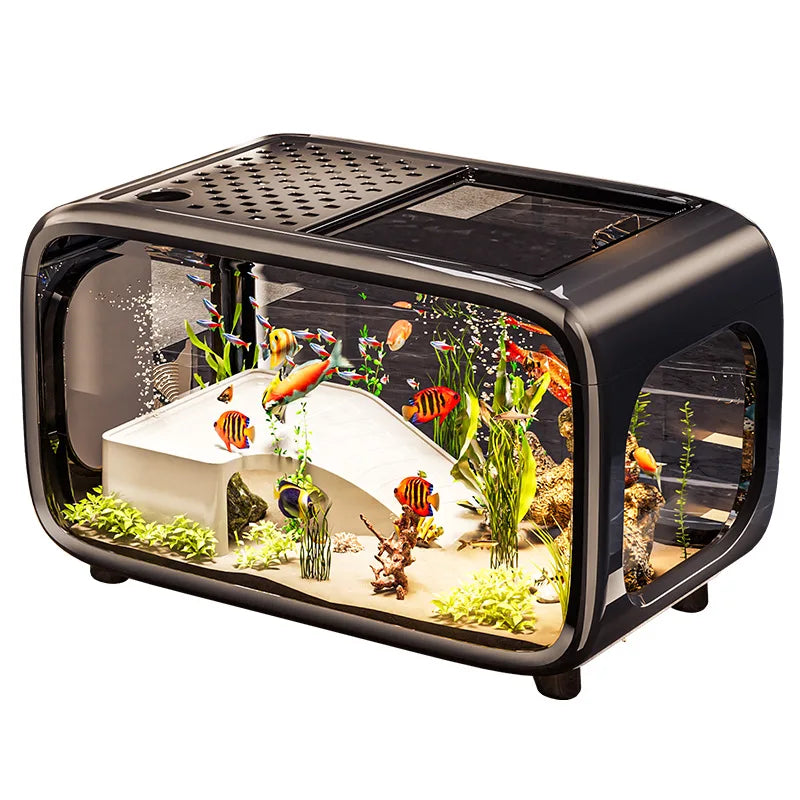 Creative Transparent Covered Aquarium Desktop Ecological Goldfish Tank Living Room Decorative Landscape Viewing Turtle Tank