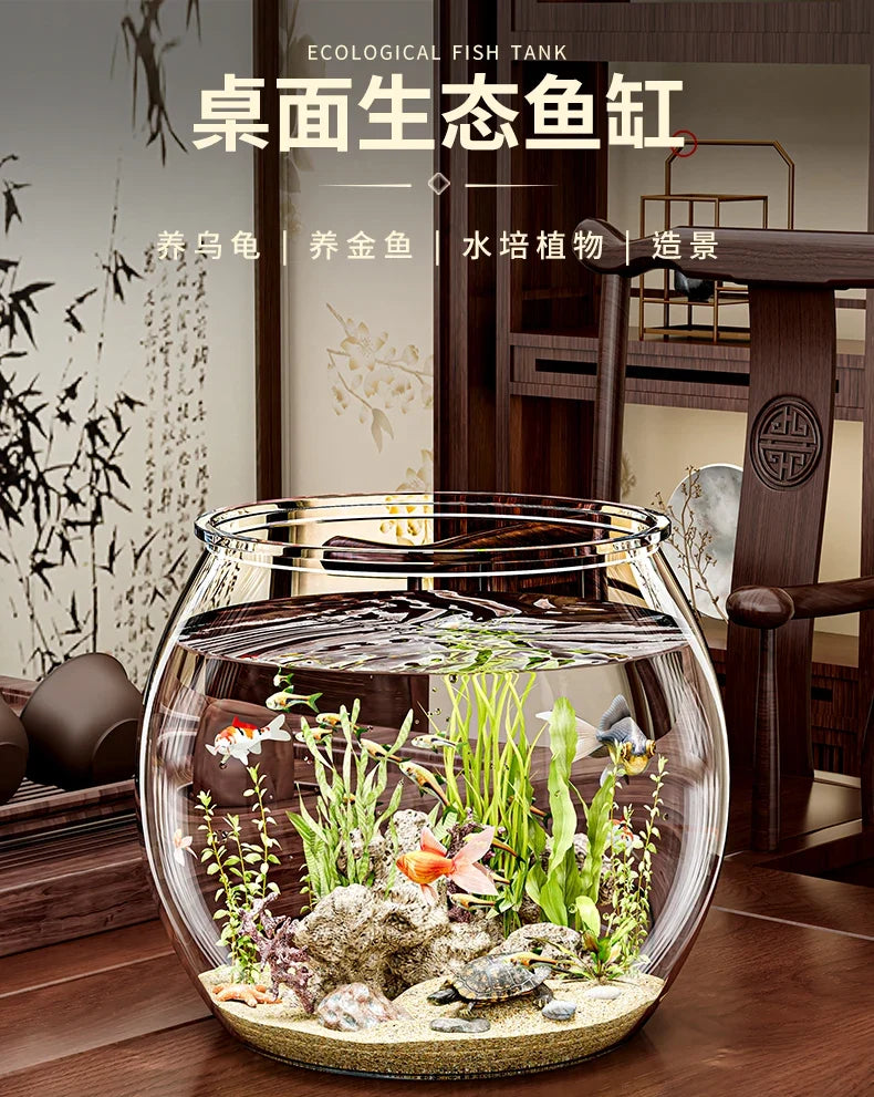 PET Transparent Fish Tank  Durable Desktop Goldfish Turtle Tank Drop-Resistant Hydroponic Plant Holder  Round Water Basin