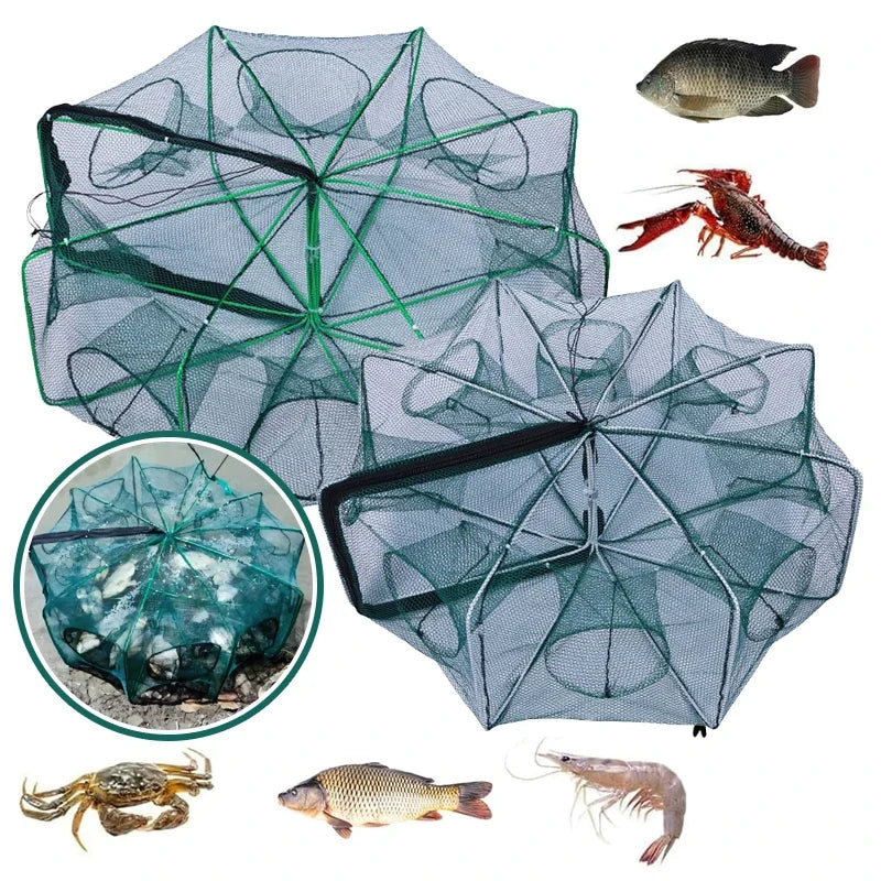 New Fishing Traps Mesh Cage Foldable Crayfish Catchers Crab Fish Cage Trap Net Nylon Casting Fishing Mesh Shrimp Net for Tackle