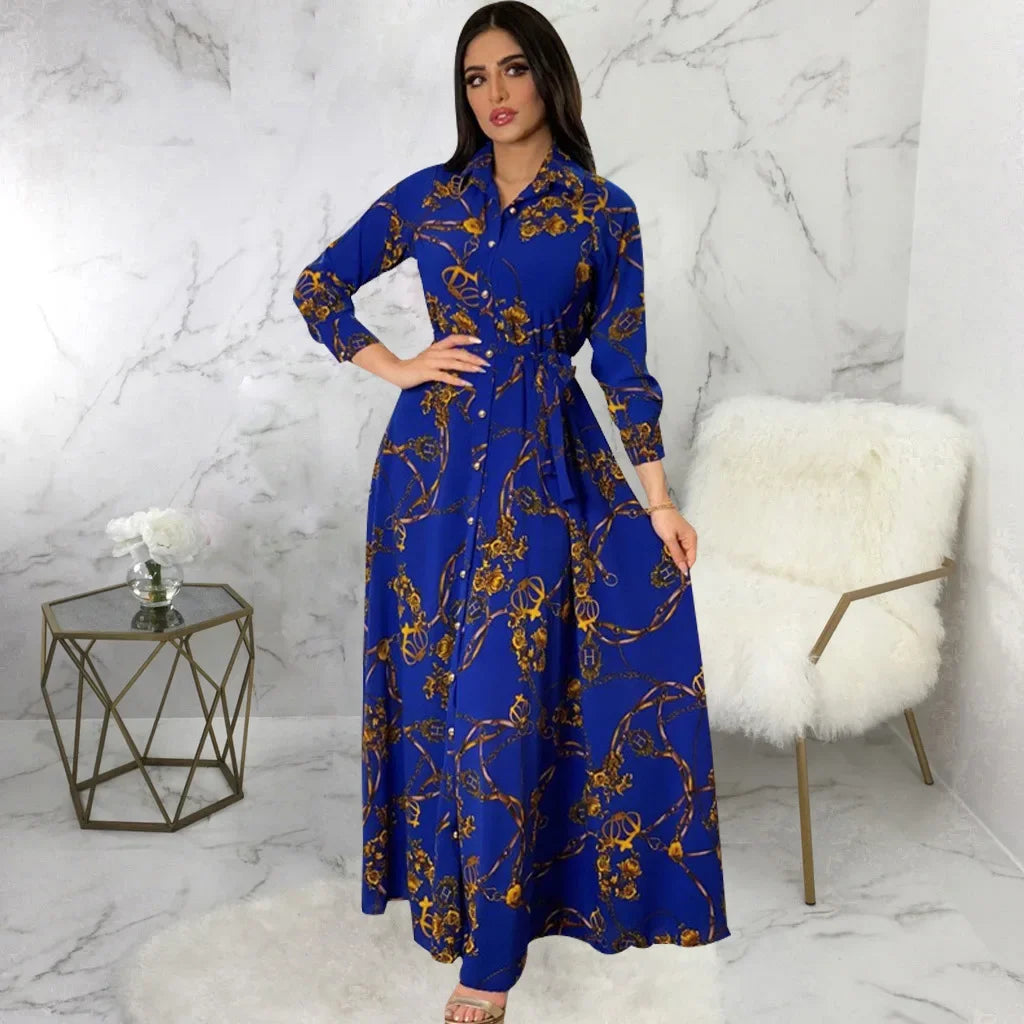 Women's Fashion  New Sexy Elegant Dress Temperament Digital Printing Long Shirt Dress Ladies Elegant Commuter Casual Dress
