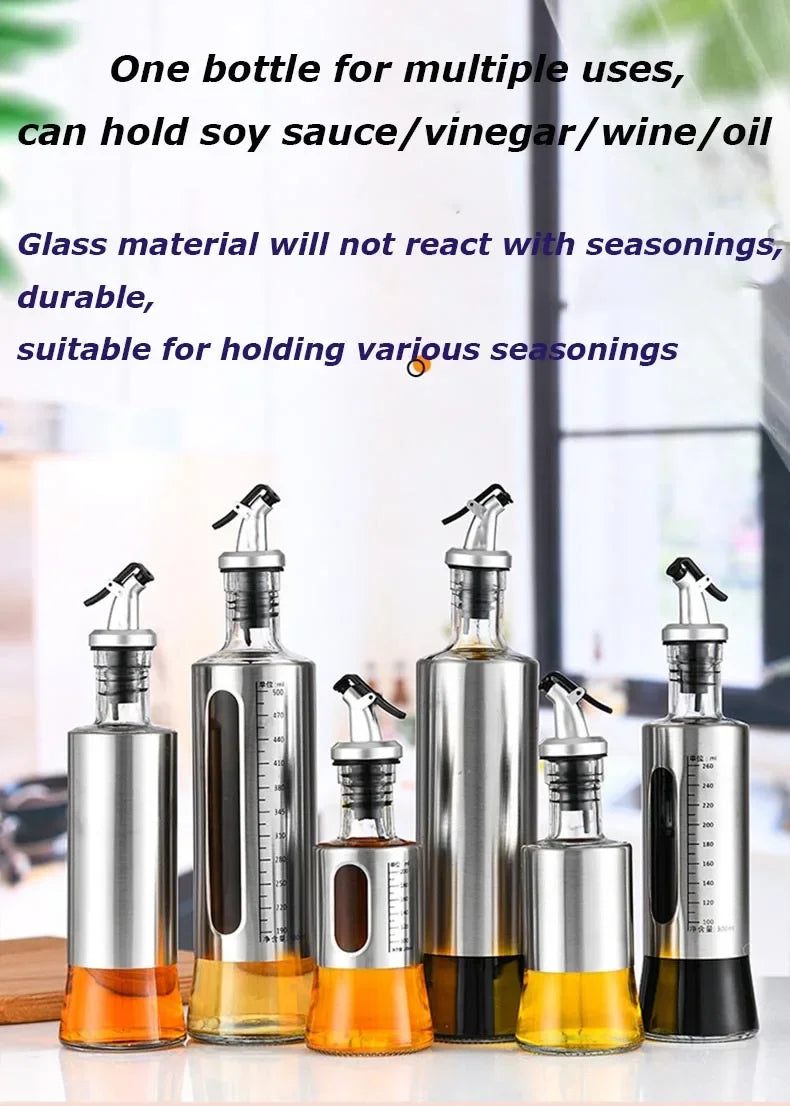 Stainless Steel Oil Bottle No-drip Bottles Soy Cruet Sauce Vinegar Condiment Dispenser Sturdy Seasoning Jars Kitchen Accessories