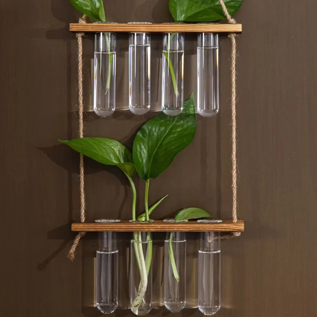 Creative green radish hydroponic plant glass transparent vase flower arrangement water flower pot hemp rope test tube wall hangi