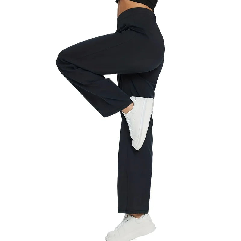 Sophisticated Straight Leg Trousers Women Elastic Waist Slimming Black Daily Office Casual Pants 