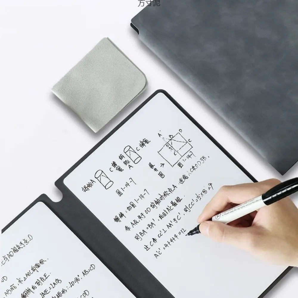 Reusable A4 Whiteboard Notebook With Whiteboard Pen Leather Erasable Whiteboard Draft Stationery With Erasing Cloth Memo Pad
