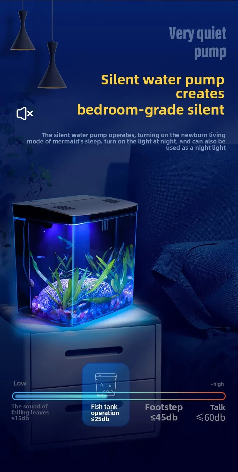 Home mini fish tank, living room fish tank, office desktop water free ecological, self circulating filter， Acrylic aquarium