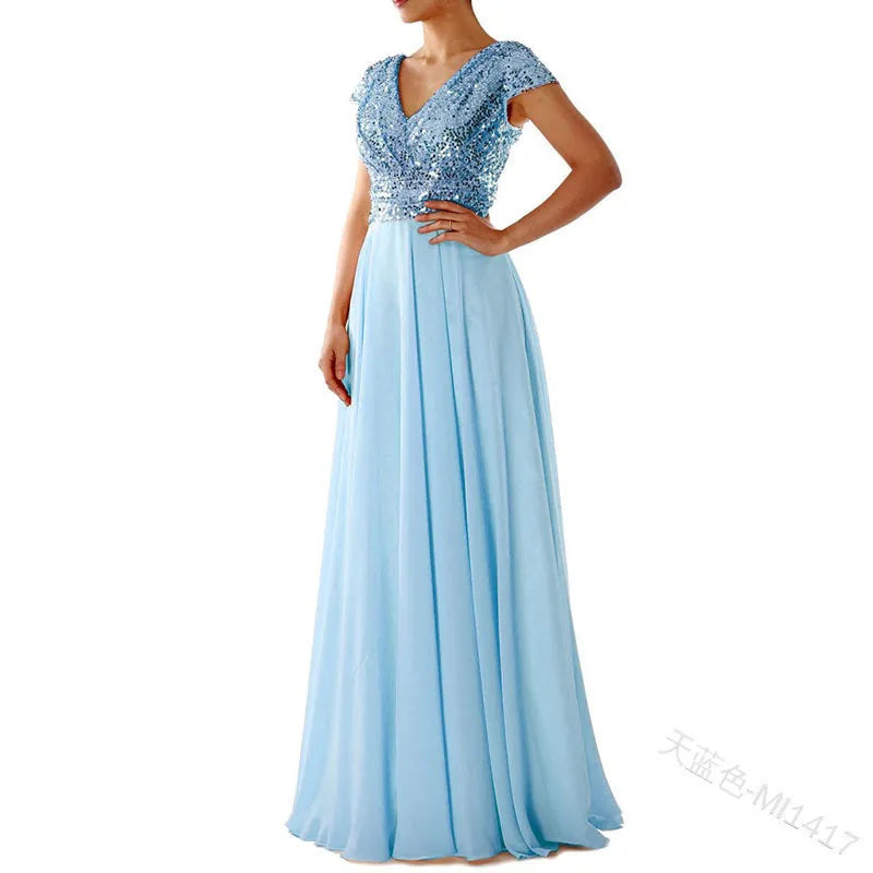 Women Formal Evening Dress Sexy Sequined V Neck Floor-length Dresses for Party Gatherings Banquets Proms Weddings Formal Events