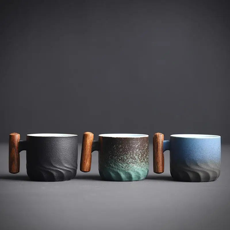 Ceramic Retro Espresso Coffee Cup With Wooden Handle Office Water Cup Tea Mug Ceramic Coffee Mug Handmade Tea Gift Box