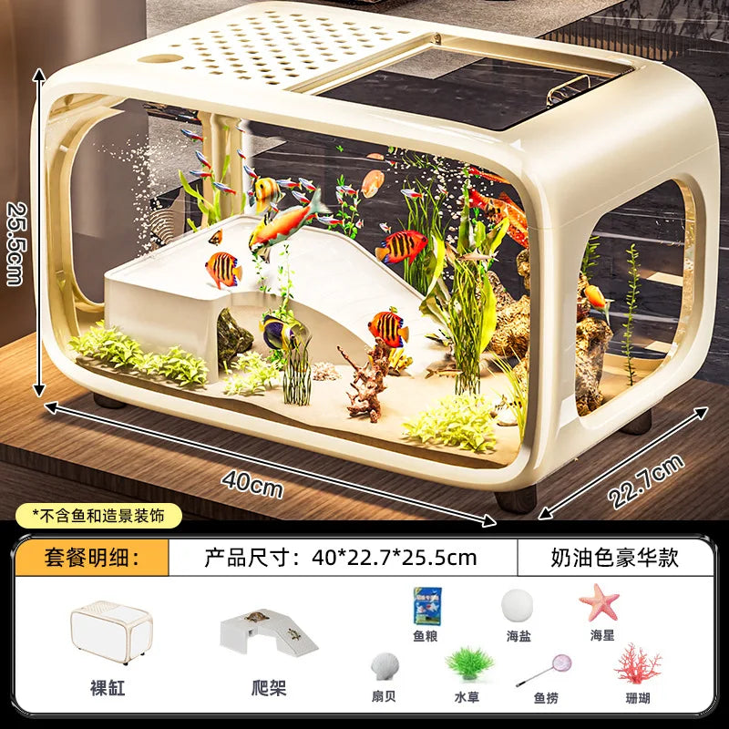 Creative Transparent Covered Aquarium Desktop Ecological Goldfish Tank Living Room Decorative Landscape Viewing Turtle Tank