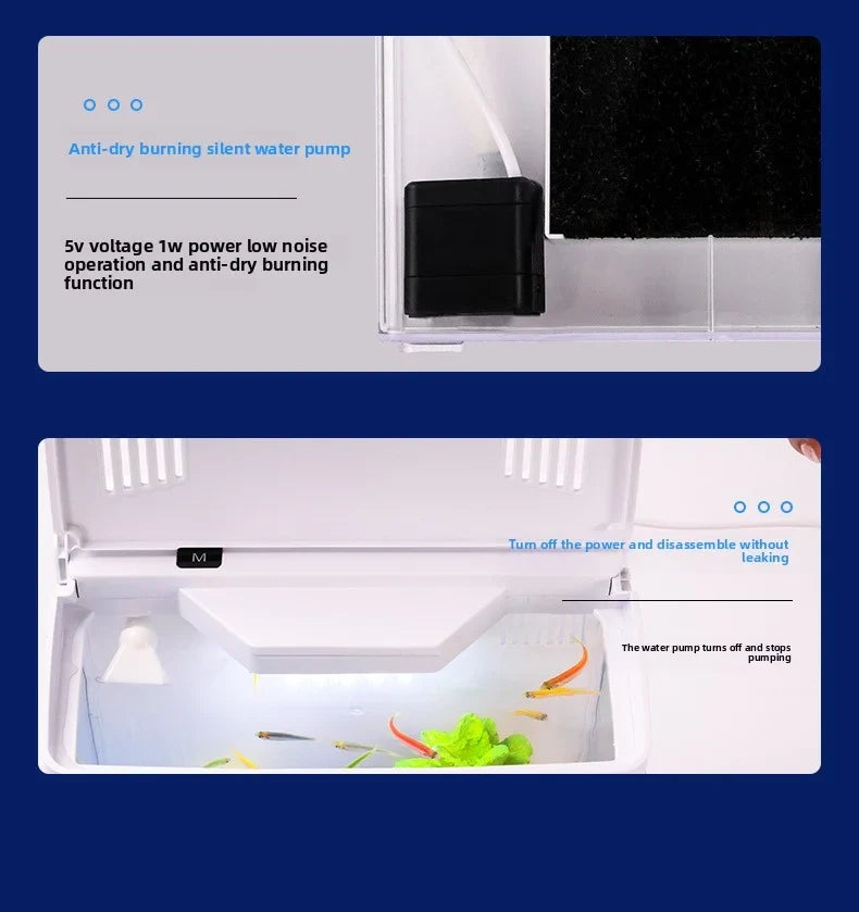 Home mini fish tank, living room fish tank, office desktop water free ecological, self circulating filter， Acrylic aquarium