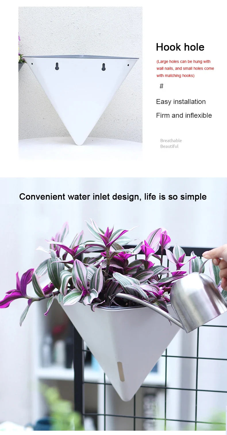 Fashion Triangular Wall Mounted Flower Pots Self Watering Hanging Basin for Plants Lazy Flowerpot Office Home Garden Accessories