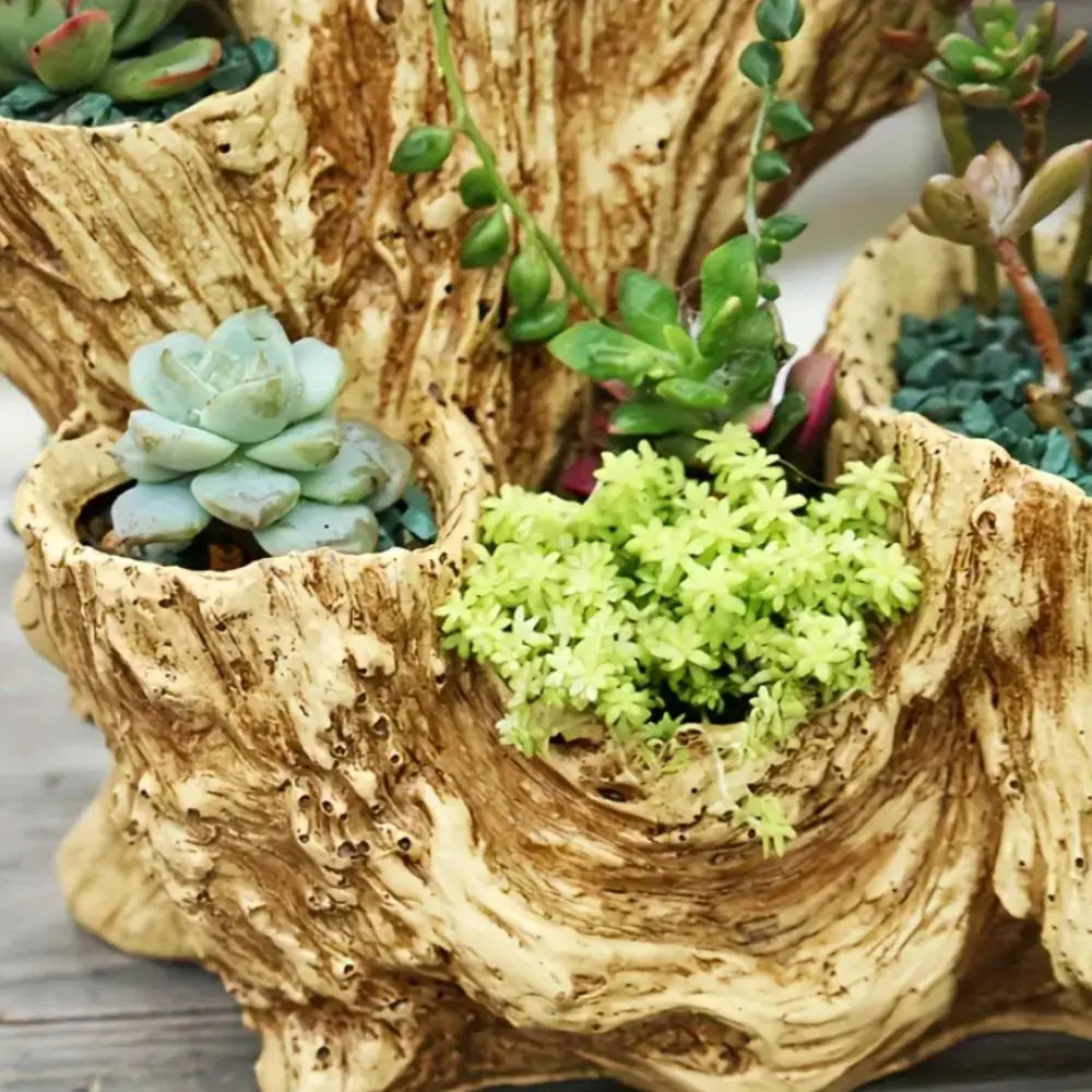 Retro-Style Resin Succulent Flowerpot (with Drainage Hole) - Unique Asymmetrical Texture Design, Dual-Use Indoor and Outdoor Decoration, the Best Choice of Garden Beautification, the Perfect Gift for Plant Lovers
