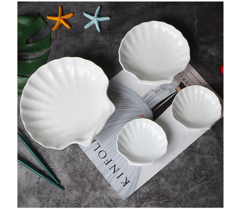 Creative Shell Shaped Ceramic Dinner Dish Household Tableware Snack Dessert Tray Hotel Restaurant Creative Tableware Pasta Plate
