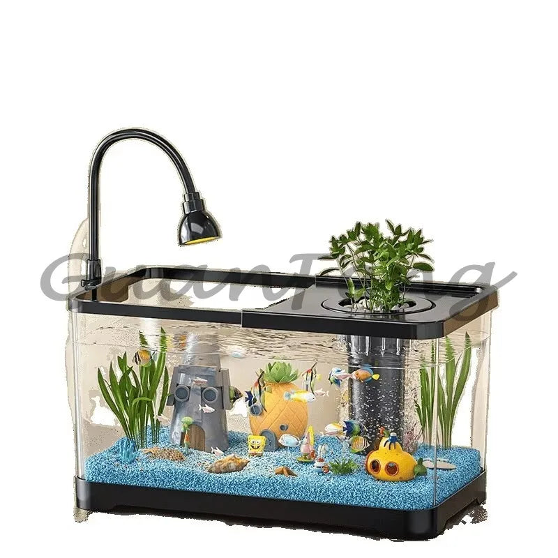 Benchtop Aquarium Kit with Light Emitting Diode Pump Glass Fish Tank Cover for Betta Goldfish in the home office