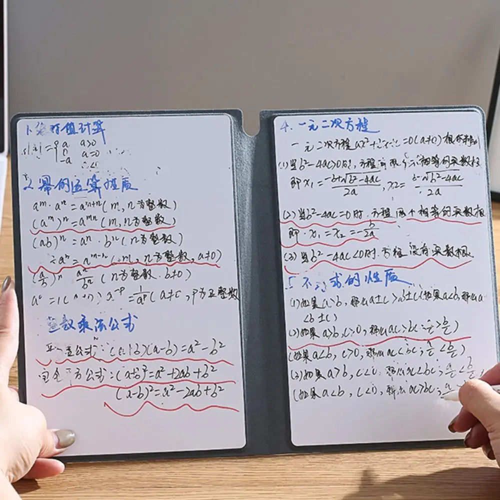 Reusable A4 Whiteboard Notebook With Whiteboard Pen Leather Erasable Whiteboard Draft Stationery With Erasing Cloth Memo Pad