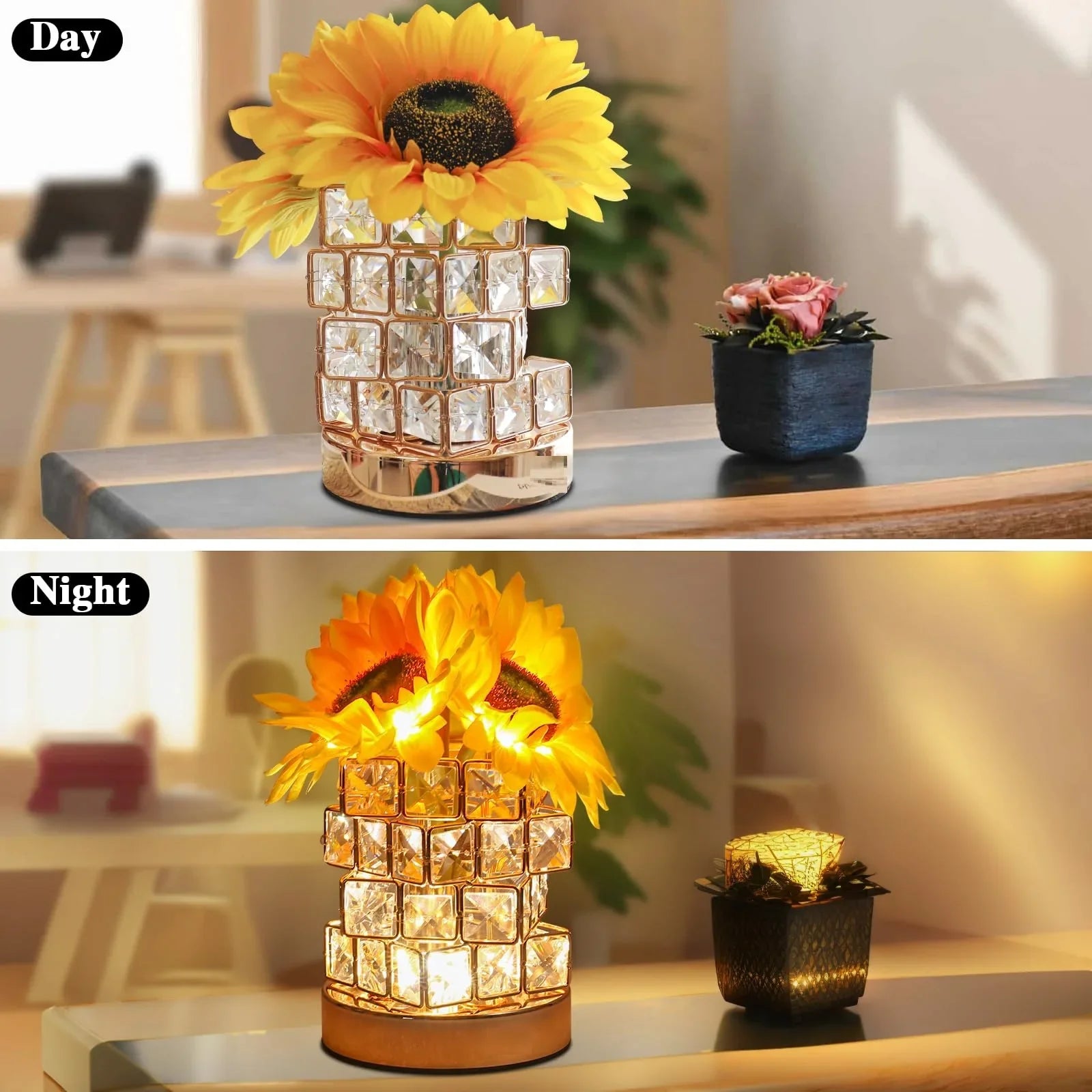 Sunflowers Flower Lamp 3 Colour Dimming Small Night Light,Cordless Table Lamp Home Office Decor Birthday Gifts for Women Mom