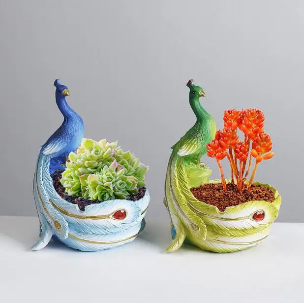 Resin Peacock Succulent Plant Pot with A Hole Cartoon Flowerpot Bonsai Vase Office Ornaments Balcony Planter Home Decor
