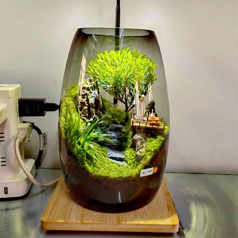Artificial Micro Scene Glass Bottle Landscaping Glass Vases Fresh Green Succulent Moss Bottle Fish Tank Home Desktop Decor