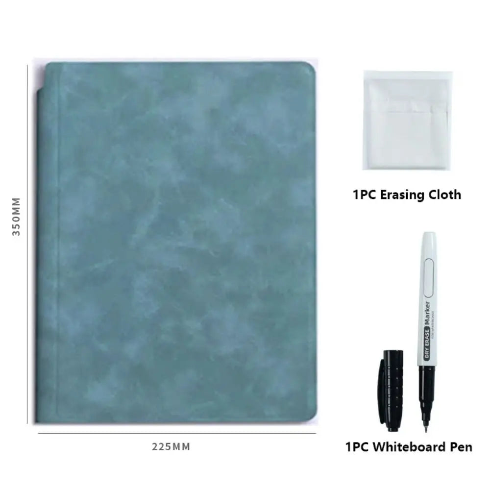 Reusable A4 Whiteboard Notebook With Whiteboard Pen Leather Erasable Whiteboard Draft Stationery With Erasing Cloth Memo Pad